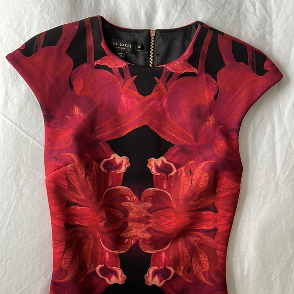 Ted Baker midi sheath dress, Size 0, Bold red floral print - Picture 7 of 11